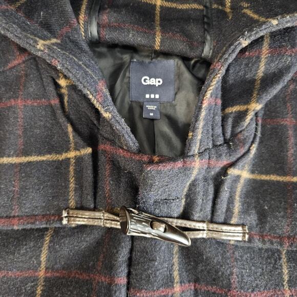Gap Duffle Coat Womens Small Navy Windowpane Toggle Hooded Wool Blend Fall 2012 - Picture 3 of 13